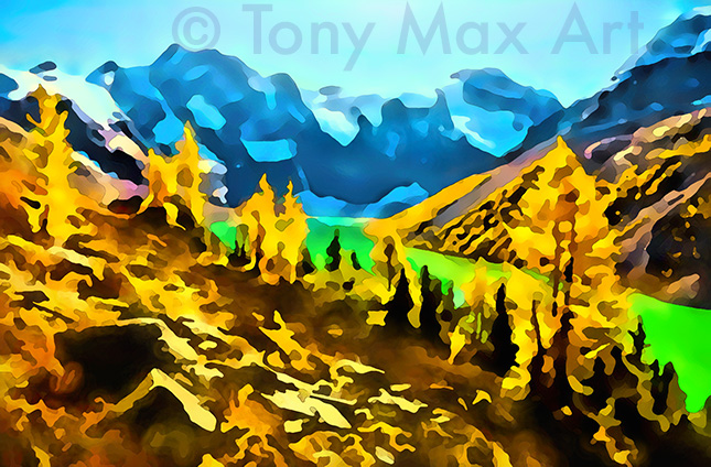Mountain Grandeur 35" – Canadian Rocky Mountains paintings by artist Tony Max