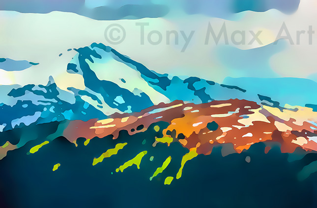 Mountain Grandeur 44" – B. C. paintings by Tony Max painter artist