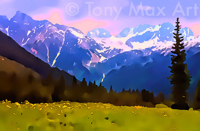 Mountain Grandeur 49" – B. C. alpine prints by artist Tony Max