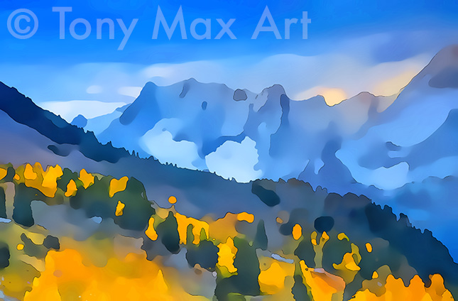 "Mountain Grandeur 50" – Purcells mountain paintings by painter Tony Max
