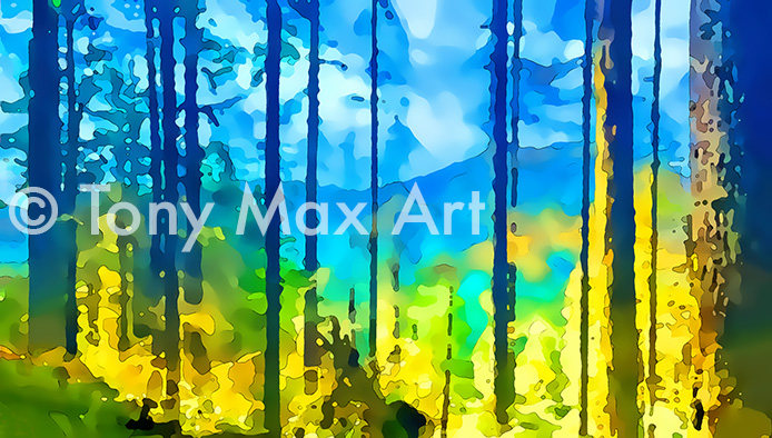 "Mountain Grandeur 74" – B. C. mountain paintings by painter and printmaker Tony Max