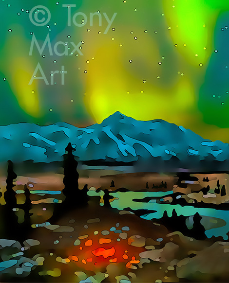 Northern Lights 1 – Vertical" –landscape art by painter Tony Max