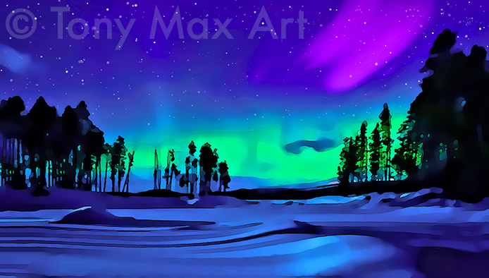 "Northern Lights 4 – Horizontal" - British Columbia paintings by artist Tony Max