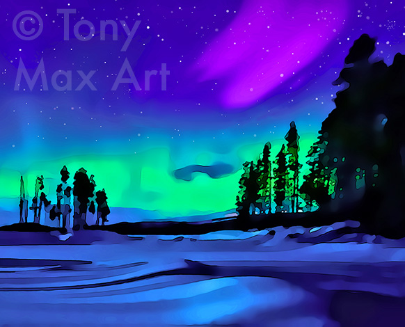 "Northern Lights 4 – More Square" –Northern Lights art by painter Tony Max