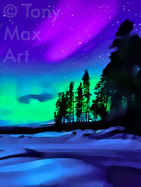 "Northern Lights 4 – Vertical" –  Canadian northern lights art by artist Tony Max