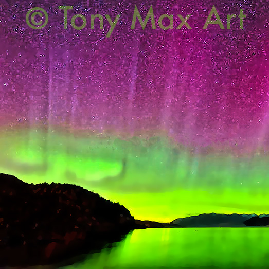 "Northern Lights 5 – Square" – northern lights paintings by painter Tony Max