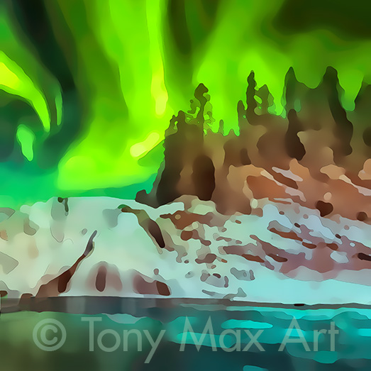 "Northern Lights With Moonlight" – Canadian nature art by artist Tony Max