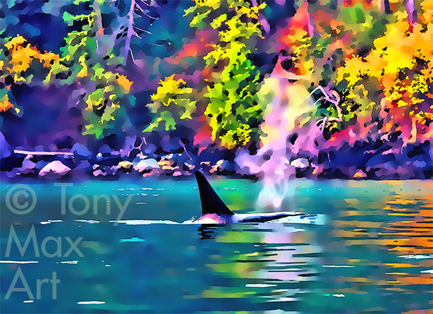 "Orcas 2" – Canadian marine paintings by artist Tony Max