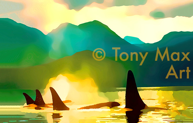 "Orcas 3" – Marine art by Tony Max painter