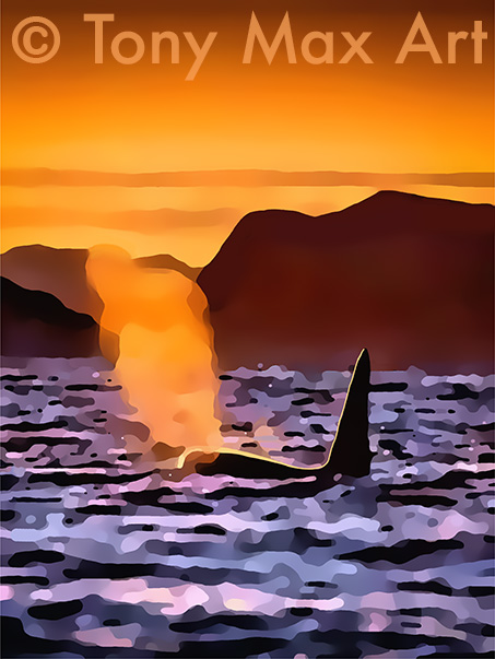 "Orcas 4" – B. C. marine art by artist Tony Max