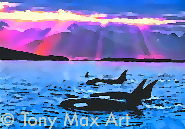 "Orcas 5".  Whale paintings by Tony Max painter