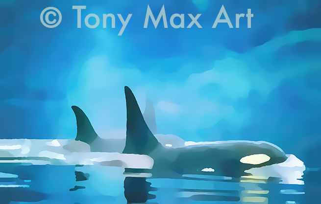 "Orcas 36" – Wildlife art by Tony Max art painter