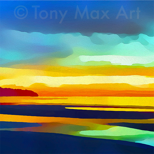 "Pacific Reflections – Square" – BC paintings by artist Tony Max