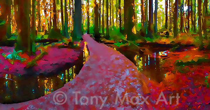"Pacific Spirit Reflections – Panorama – Vancouver art by painter Tony Max