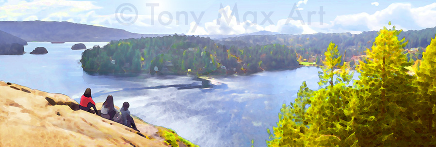 Quarry Rock Panorama – Deep Cove visual art by fine artist Tony Max