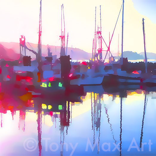 "Quiet Harbour – Close-up Square" – British Columbia art by painter Tony Max