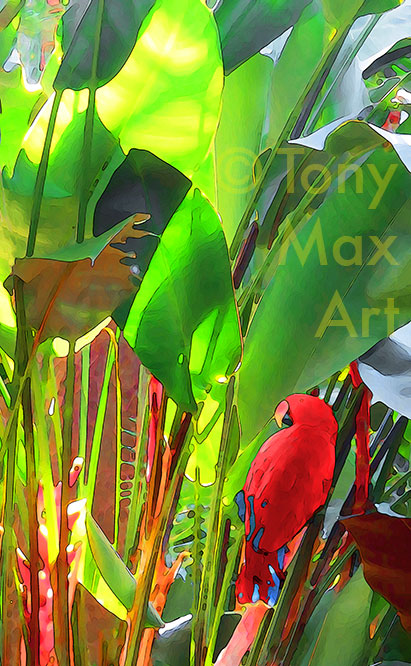 Green Parrot Looking Left – Tropical by artist Tony Max