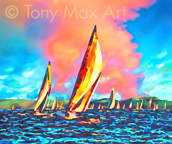 "Regatta 2 – Horizontal" – Sailing paintings by Tony Max