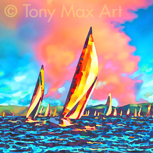 "Regatta 2 – Square" – Sailing paintings by painter Tony Max