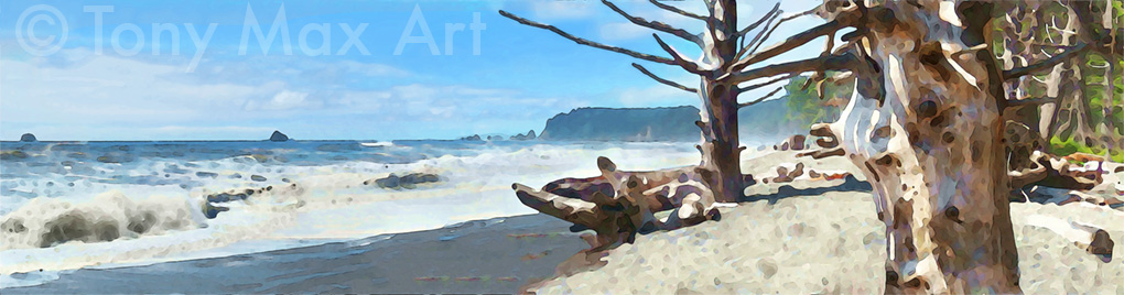 "Rialto Beach – Skeleton Trees" - West coast art prints by Tony Max