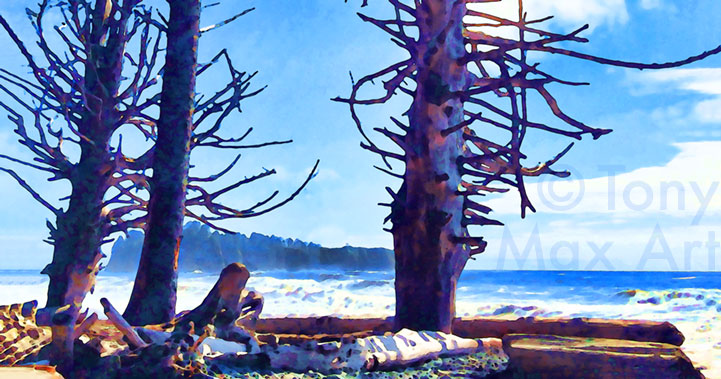 "Rialto – Three Trees" – Rialto Beach, Olympic Peninsula art by artist Tony Max