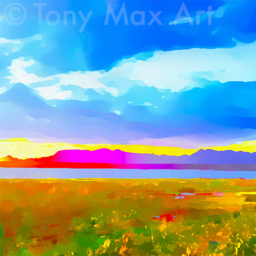 "Richmond – Vivid Sunset – Square" – British Columbia art by painter Tony Max