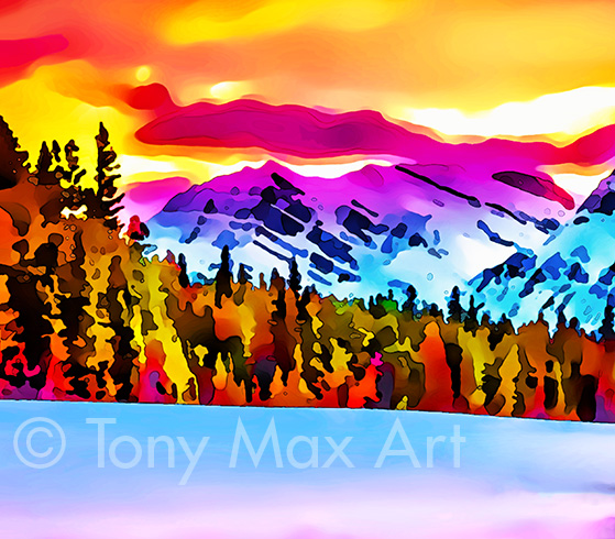 "Rocky Mountain Fall – Violet Alpenglow" - Alberta art prints by artist Tony Max