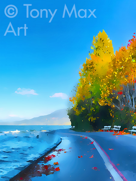 "Seawall in Fall – Simple" -  Stanley Park art prints by Tony Max artist