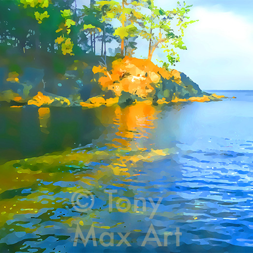 "Shallow Bay – Square" – British Columbia art by coastal art by painter Tony Max