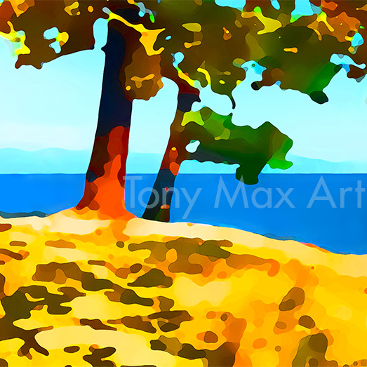 "Shore Trees – Close-up Square" – British Columbia coastal art by painter Tony Max