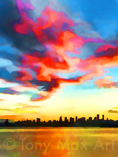 Skyline at Dusk – Dancing Clouds (Vertical) by Tony Max