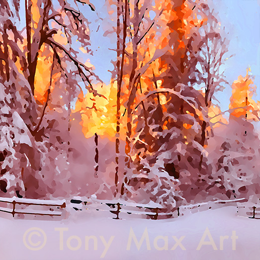 "Snowy Trails Hub – Square" – Canadian nature art by artist Tony Max