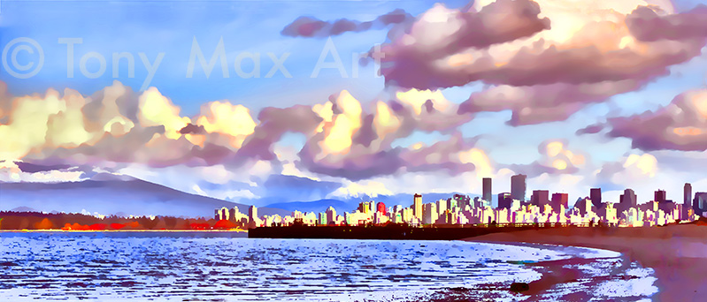 "Spanish Banks – Cumulus Panorama" – Vancouver paintings by artist Tony Max