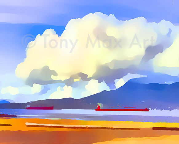 "Spanish Banks – Puffy Clouds Close-up - Gastown art prints by Tony Max
