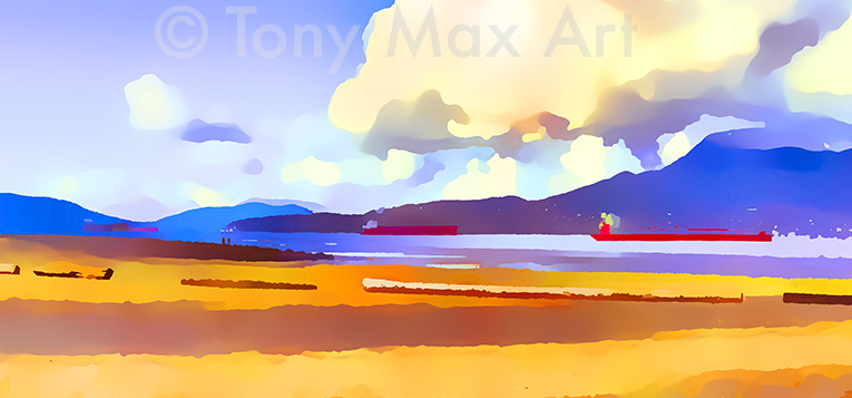 "Spanish Banks – Puffy Clouds Less Sky" – art prints by Canadian artist Tony Max