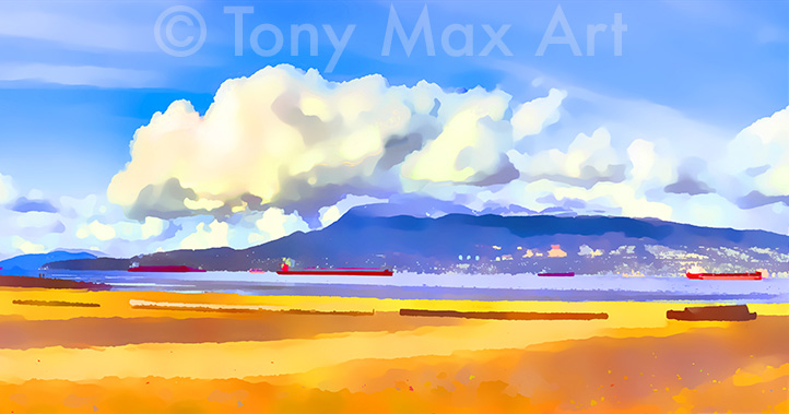 "Spanish Banks - Puffy Clouds Horizontal Short" - Vancouver Visual Art by Artist Tony Max