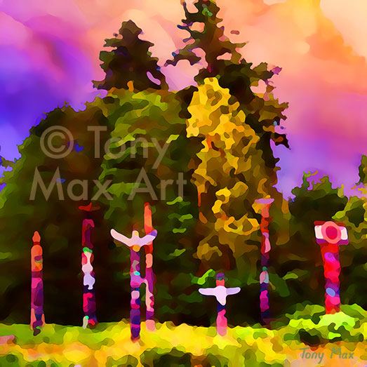 Stanley Park Totems - Vancouver Art Prints by artist Tony Max