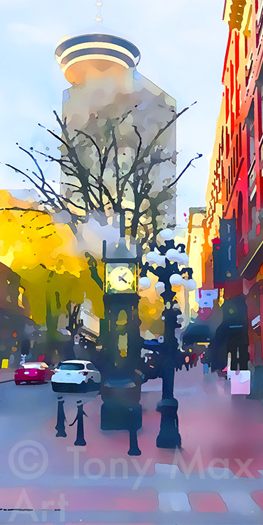 "Steam Clock Number 1 – Very Tall" – Vancouver Gastown art prints by artist Tony Max