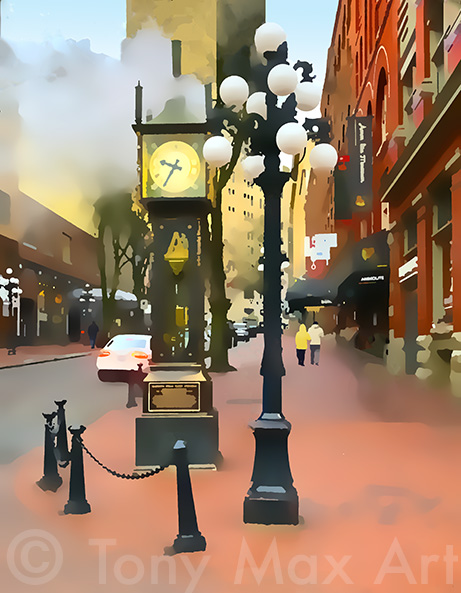 "Steam Clock NUmber 2"  - Vancouver Steam Clock painting by Tony Max
