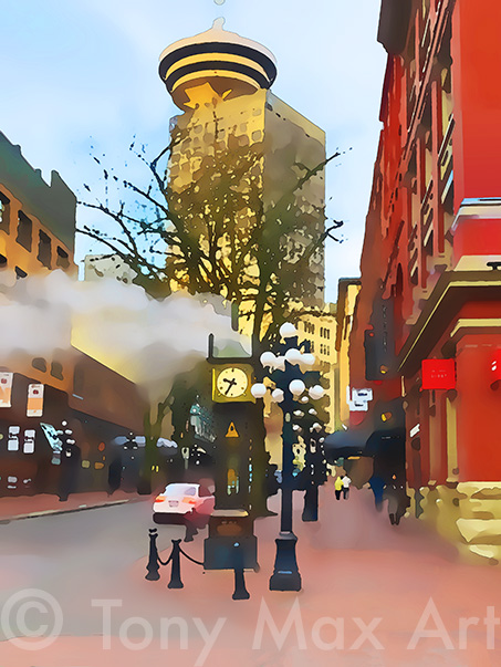 "Steam Clock Number 4 – Tall" – Vancouver art by painter Tony Max