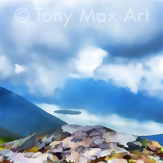"Summit View – Low Clouds" – British Columbia paintings by artist Tony Max
