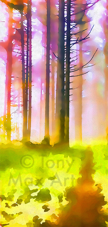 "Sunny, Foggy Trail – Very Tall" – British Columbia art by painter Tony Max