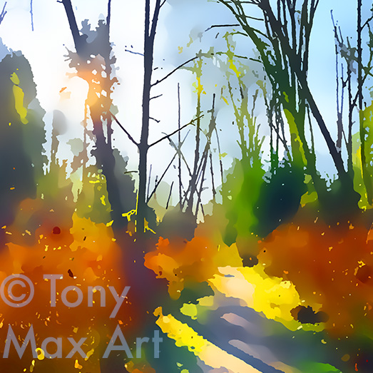 "Sunny Park Path (Square Close-up)" - Canadian nature art by artist Tony Max