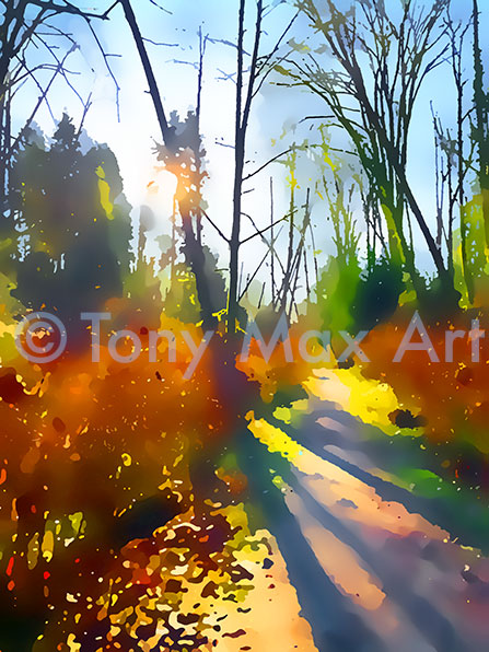 "Sunny Park Path (Vertical)" - B. C. art by artist Tony Max