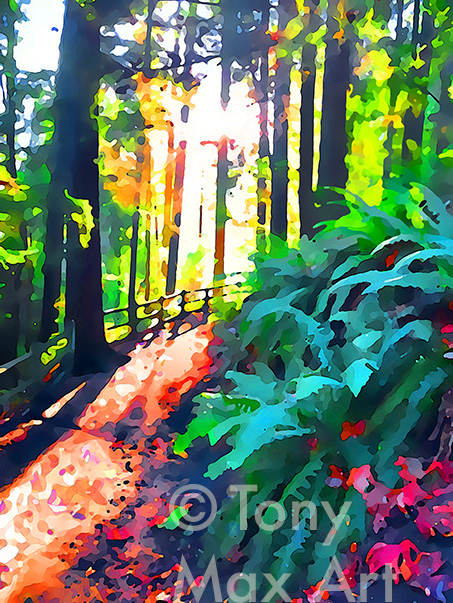 "Sunny Trail – Vertical" – British Columbia painting by artist Tony Max