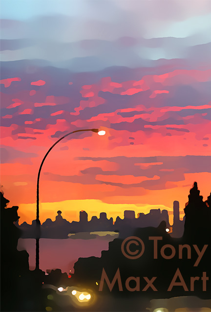 "Sunset From North Van" – North Vancouver paintings by by Tony Max