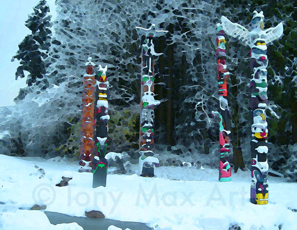 "Totems - Fresh Snow"  - Vancouver painting by Tony Max