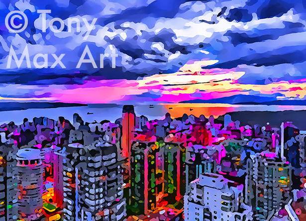 "Vancouver Aerial &ndash; Horiontal" &ndash; Vancouver art prints by Tony Max