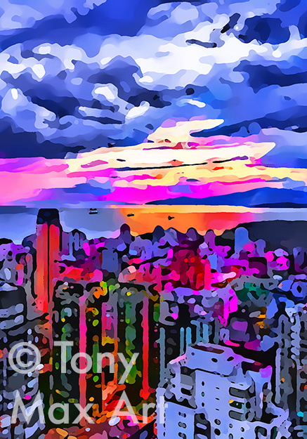 "Vancouver Aerial &ndash; Vertical" &ndash; Vancouver art prints by artist Tony Max