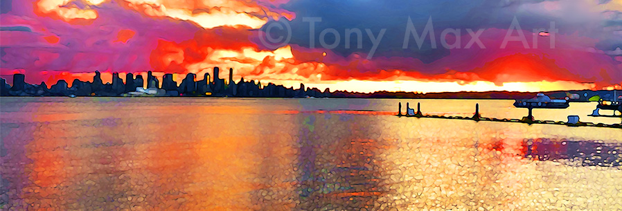 "Vancouver Sunset Panorama" – Vancouver art by artist Tony Max